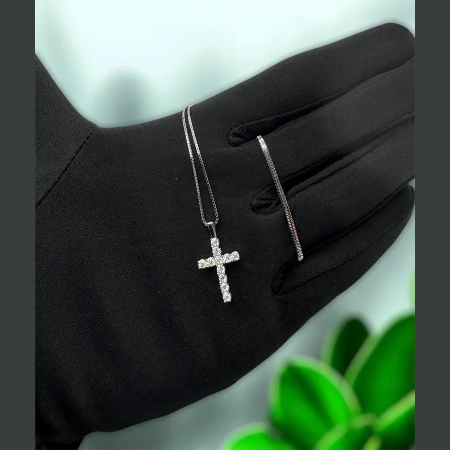 Cross Pendant Necklace with Clear Stones